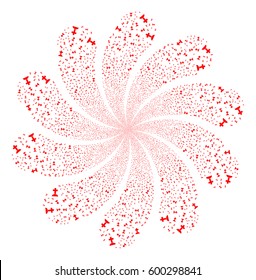 Cemetery fireworks swirl flower with ten petals. Vector illustration style is flat red scattered symbols. Object whirl combined from random symbols.