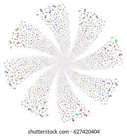 Cemetery fireworks swirl rotation. Vector illustration style is flat bright multicolored iconic symbols on a white background. Object spiral made from random pictographs.