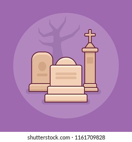 Cemetery flat line icon. Halloween element.