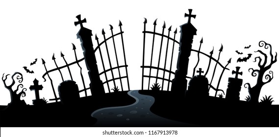 Cemetery Gate Silhouette Theme 2 - Eps10 Vector Illustration.