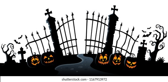 Cemetery Gate Silhouette Theme 3 - Eps10 Vector Illustration.