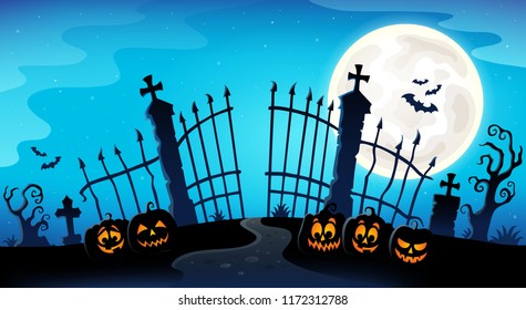 Cemetery gate silhouette theme 8 - eps10 vector illustration.