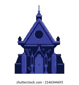 Cemetery gothic chapel semi flat color vector object. Funeral home. Full sized item on white. Arranging funeral at church. Simple cartoon style illustration for web graphic design and animation