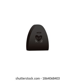 Cemetery grave black stone or granite tombstone icon or symbol, flat vector illustration isolated on white background. Halloween holidays design element.