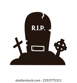 Cemetery graves and gravestones. vector. Grave crosses and tomb stone monuments with RIP or rest in peace memorial signs and skulls. isolated cartoon graveyard tombstones and cemetery headstones.
