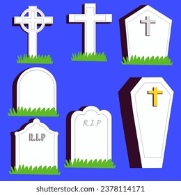 Tumbas de cementerio y tumbas vectores de serie aislada de caricatura sobre púrpura.