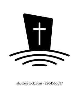 Cemetery gravestone with cross. Black icon of tombstone. Vector illustration.