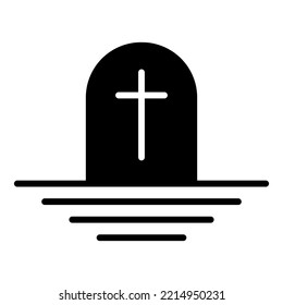Cemetery gravestone with cross. Black icon of tombstone. Vector illustration.
