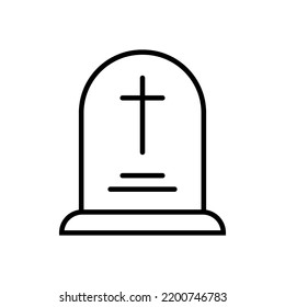 Cemetery gravestone with cross. Linear icon of tombstone. Vector illustration.