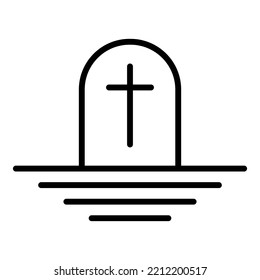 Cemetery gravestone with cross. Linear icon of tombstone. Vector illustration.