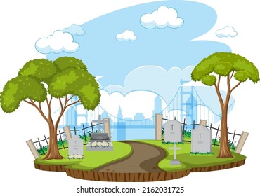 Cemetery graveyard scene isolated illustration