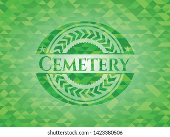 Cemetery green emblem with mosaic ecological style background. Vector Illustration. Detailed.