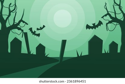 cemetery halloween background view with tombstones and bats	