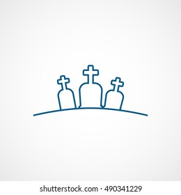 Cemetery Halloween Concept Blue Line Icon On White Background
