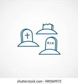 Cemetery Halloween Concept Blue Line Icon On White Background
