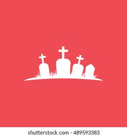 Cemetery Halloween Concept Flat Icon On Red Background
