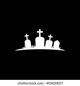 Cemetery Halloween Concept Flat Icon On Black Background