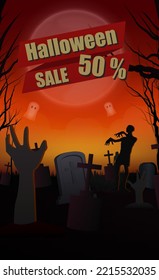 cemetery halloween discount vertical. Business presentation vector template used for decoration, ad design, website or publication. banners and posters Covers and brochures, flyers