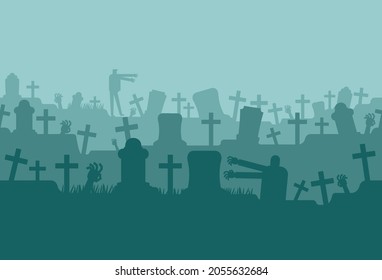 Cemetery halloween Horizontal pattern. All Hallows Eve background. Place for text