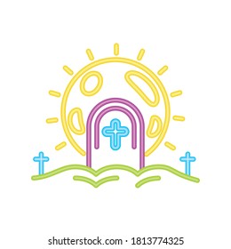 cemetery headstone in neon light for halloween vector illustration design