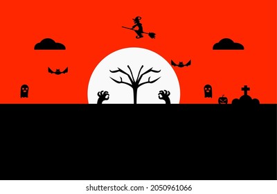 Cemetery Horror Landscape Vector Illustration Silhouette