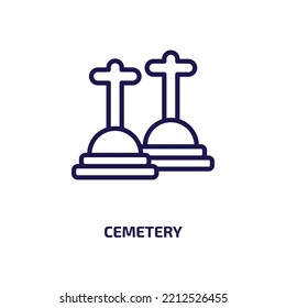 cemetery icon from cultures collection. Thin linear cemetery, funeral, death outline icon isolated on white background. Line vector cemetery sign, symbol for web and mobile