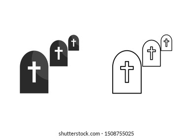 Cemetery icon. Halloween tomb with crosses. Flat style. Isolated on white background. 