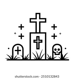 cemetery icon or modern line symbol. Vector line art and icon design with bold outline. Black and white Pixel Perfect minimalistic symbol isolated white background. Silhouette simple thin sign