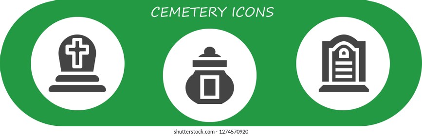  cemetery icon set. 3 filled cemetery icons. Simple modern icons about  - Cemetery, Ossuary, Tombstone