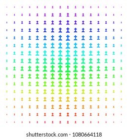 Cemetery icon spectral halftone pattern. Vector cemetery pictograms arranged into halftone grid with vertical spectrum gradient. Designed for backgrounds, covers and abstraction compositions.