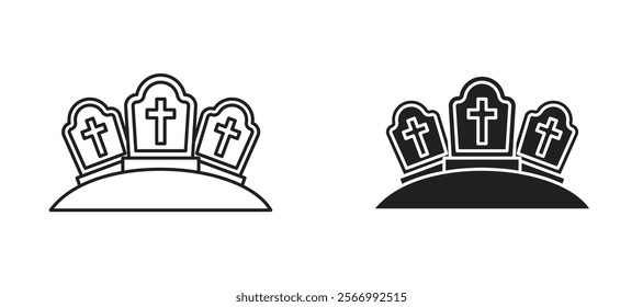 Cemetery icons in outline and fill. vector illustration for ui.