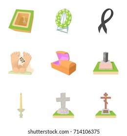 Cemetery icons set. Cartoon set of 9 cemetery vector icons for web isolated on white background