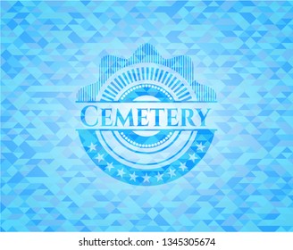 Cemetery light blue emblem. Mosaic background