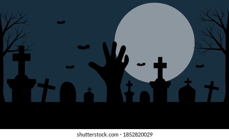 Cemetery in the moonlight. Vector image, eps 10