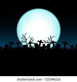 Cemetery on Halloween night . vector design for halloween day