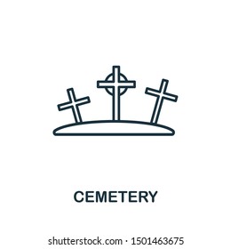 Cemetery outline icon. Thin line style from halloween icons collection. Pixel perfect simple element cemetery icon for web design, apps, software, print usage.