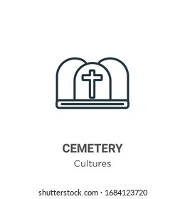 Cemetery outline vector icon. Thin line black cemetery icon, flat vector simple element illustration from editable cultures concept isolated stroke on white background