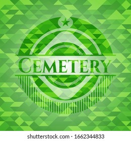Cemetery realistic green emblem. Mosaic background. Vector Illustration. Detailed.