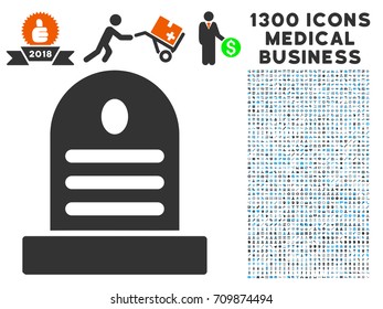 Cemetery Stone grey vector icon with 1300 health care commercial pictograms. Set style is flat bicolor light blue and gray pictograms.