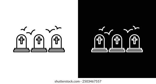 Cemetery thin line vector icon set.