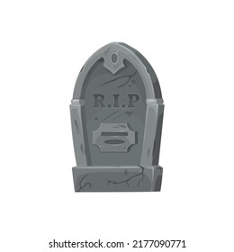 Cemetery tomb, grave stone, Halloween isolated vector graveyard building. Old cracked gravestone mausoleum, stone memorial with RIP engraving. Ancient tombstone, cartoon horror gothic single element