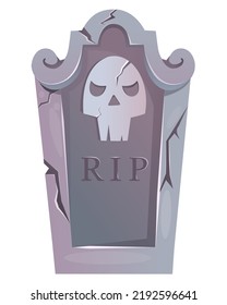 Cemetery tomb, grave stone, Halloween isolated vector graveyard building. Old cracked gravestone mausoleum, stone memorial with RIP engraving. Ancient tombstone, cartoon horror gothic single element