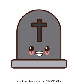 Cemetery tombstone isolated cute kawaii cartoon
