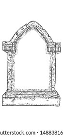 Cemetery tombstone made from stone hand drawing. Halloween props. Vector.