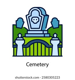 cemetery vector icon design illustration, filled line style