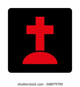 Cemetery vector icon. Style is flat rounded square button, intensive red and black colors, white background.