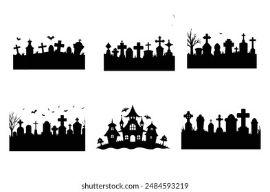 cemetery vector illustration, Halloween cemetery silhouette, Graveyard vector