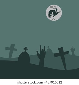 cemetery with zombies and witch vector illustration