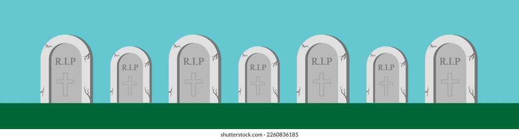 Cemetry. Graveyard in a daylight. A raw of gravestones. Vector image