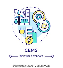 CEMS multi color concept icon. City electrification, energy management. Control system. Round shape line illustration. Abstract idea. Graphic design. Easy to use in infographic, presentation